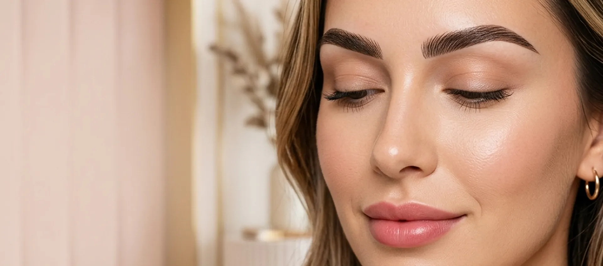 Banner panorámico para el sitio web aurealuck.com que destaca los tratamientos profesionales de microblading de cejas y micropigmentación de labios (lip blushing).